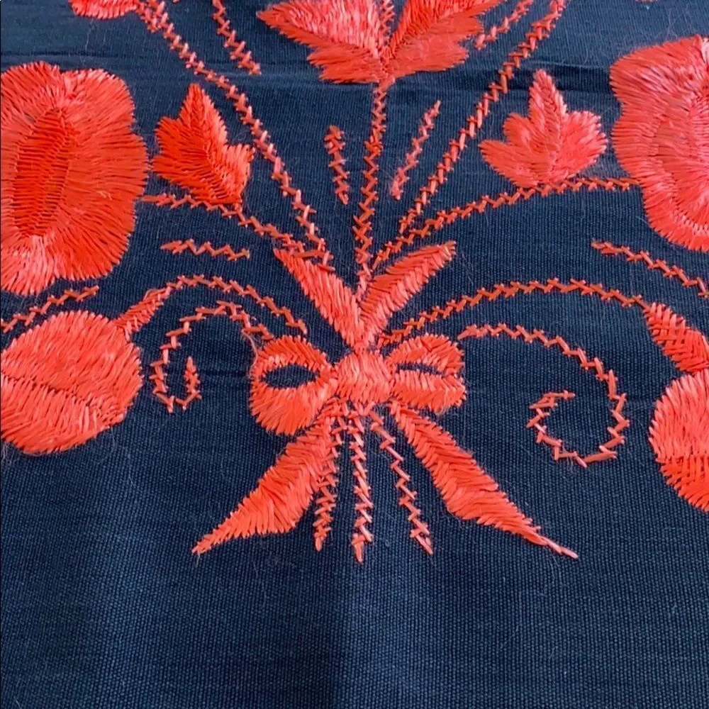 Vintage Black Floral Embroidered Table Runner